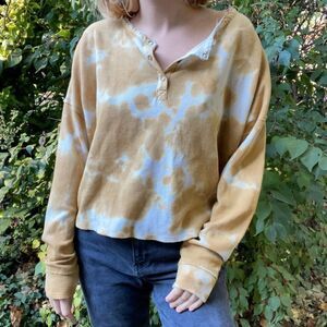 Freshman Yellow Tie Dye Long Sleeve Henley Shirt